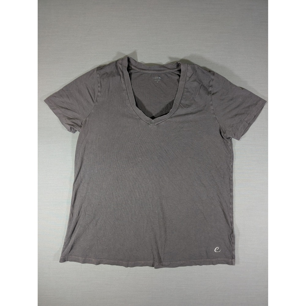 Calme V-Neck T-Shirt Gray Tencel Organic Cotton Blend Made in USA Size M